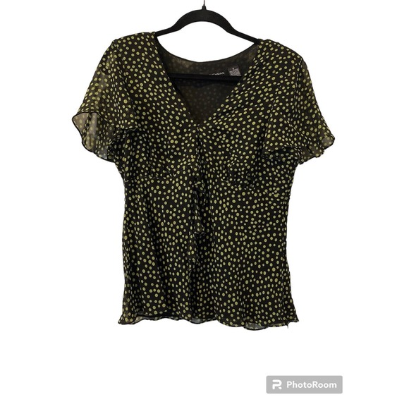 DANA BUCHMAN Black & Green Polka Dot Silk (2) Piece Set Skirt-10 /Top-12 - Picture 2 of 16